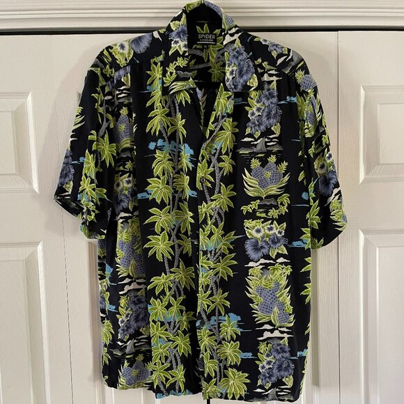 Vintage Men's Tropical Hawiian  Shirt Floral Buttons - Spider Fashion - Sz M - Picture 1 of 13